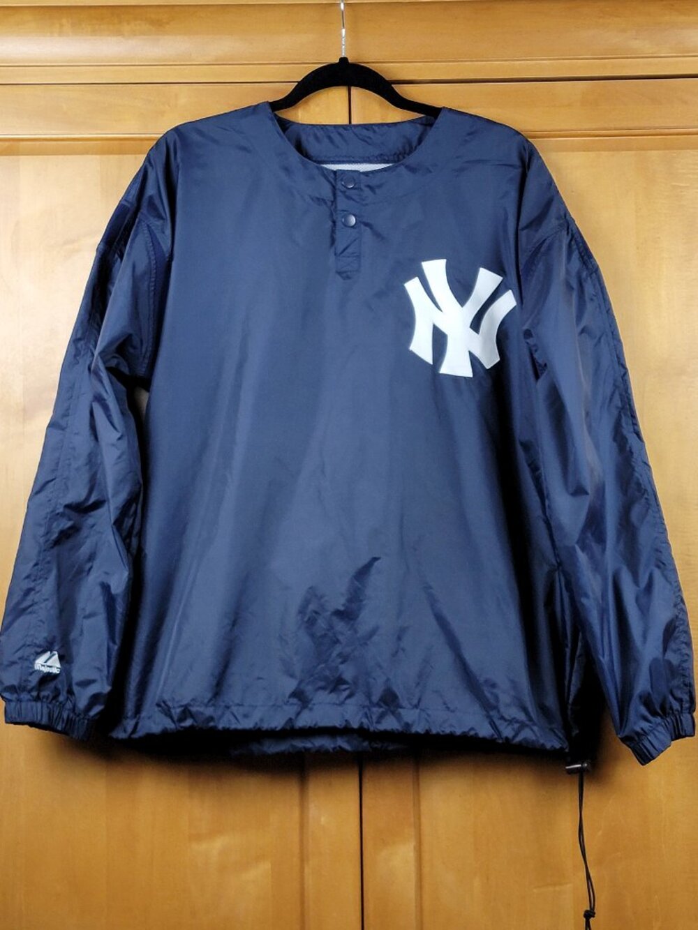 Vintage 90s MLB Navy New York Yankees Majestic Pullover Nylon Rain Jacket - M - Picture 1 of 13